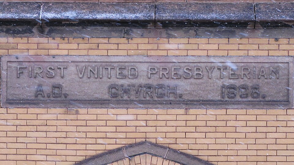 Inscription: First United Presbyterian Church, A. D. 1908